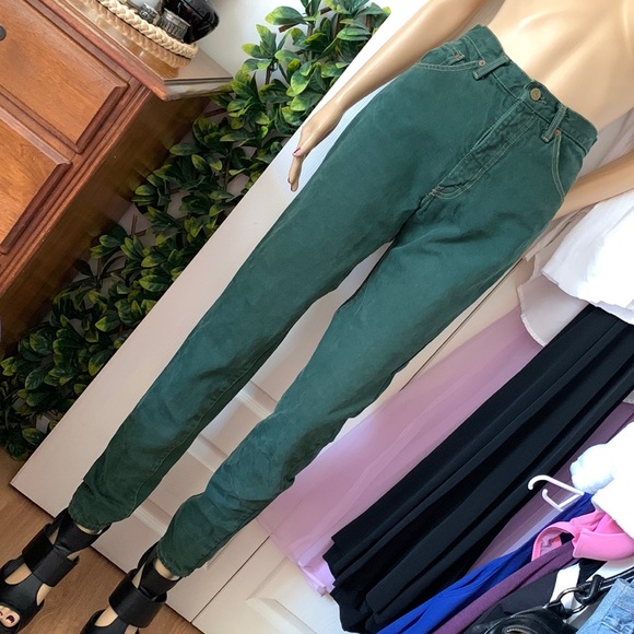 GUESS vintage 90s High rise high waist GREEN skinny denim jeans 25 waist - Picture 4 of 16